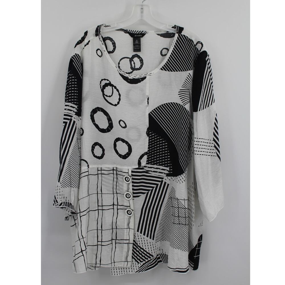 Ali Miles Tunic Top 3X Black White contrast Print Pullover NEW